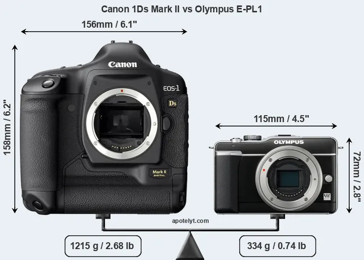 Size Canon 1Ds Mark II vs Olympus E-PL1