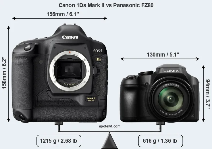 Size Canon 1Ds Mark II vs Panasonic FZ80