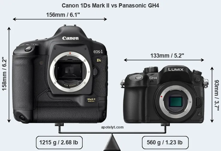 Size Canon 1Ds Mark II vs Panasonic GH4