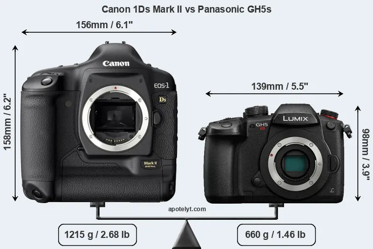 Size Canon 1Ds Mark II vs Panasonic GH5s