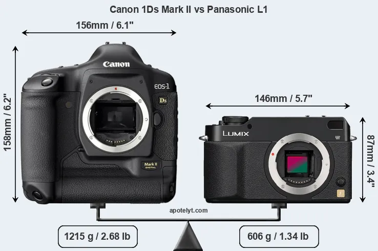 Size Canon 1Ds Mark II vs Panasonic L1