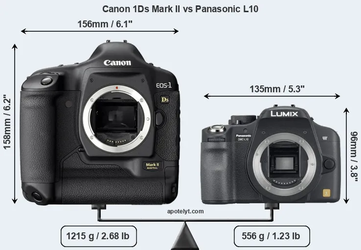 Size Canon 1Ds Mark II vs Panasonic L10