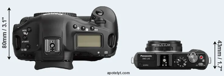 Compare 1Ds Mark II versus LX5 top