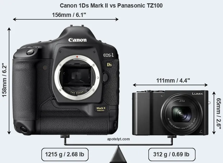 Size Canon 1Ds Mark II vs Panasonic TZ100