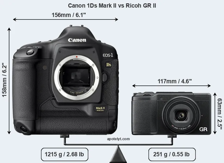 Size Canon 1Ds Mark II vs Ricoh GR II