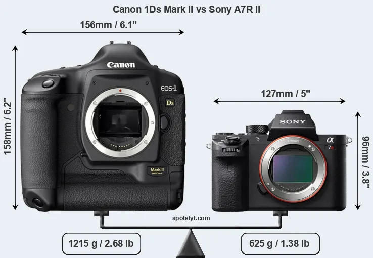 Size Canon 1Ds Mark II vs Sony A7R II