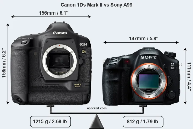 Size Canon 1Ds Mark II vs Sony A99