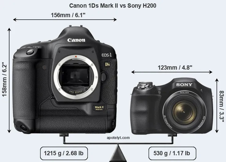 Size Canon 1Ds Mark II vs Sony H200
