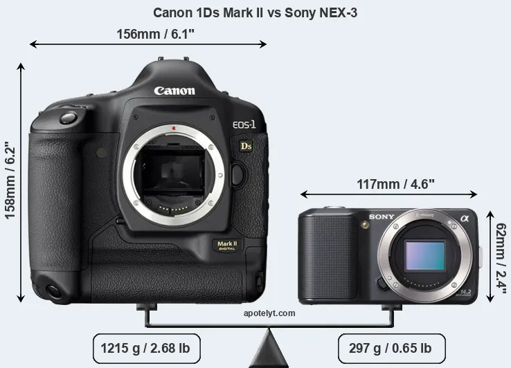 Size Canon 1Ds Mark II vs Sony NEX-3