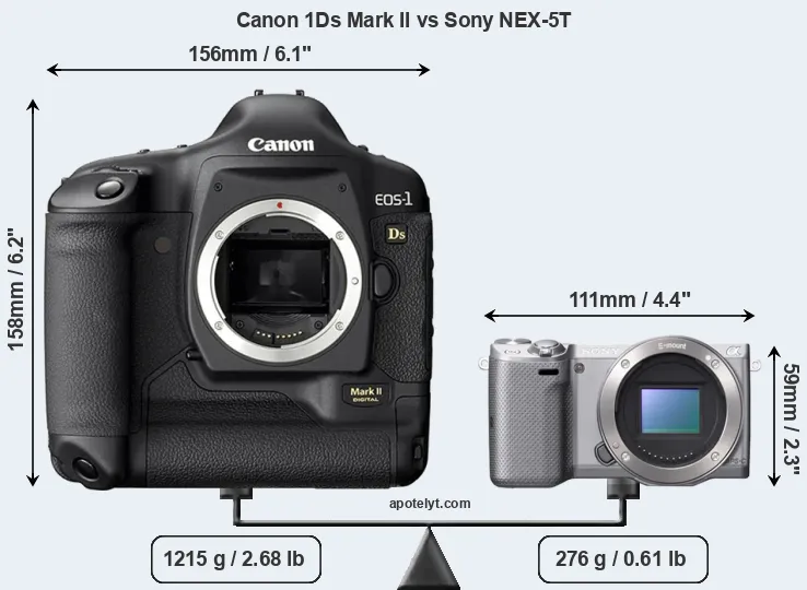 Size Canon 1Ds Mark II vs Sony NEX-5T