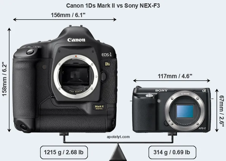 Size Canon 1Ds Mark II vs Sony NEX-F3