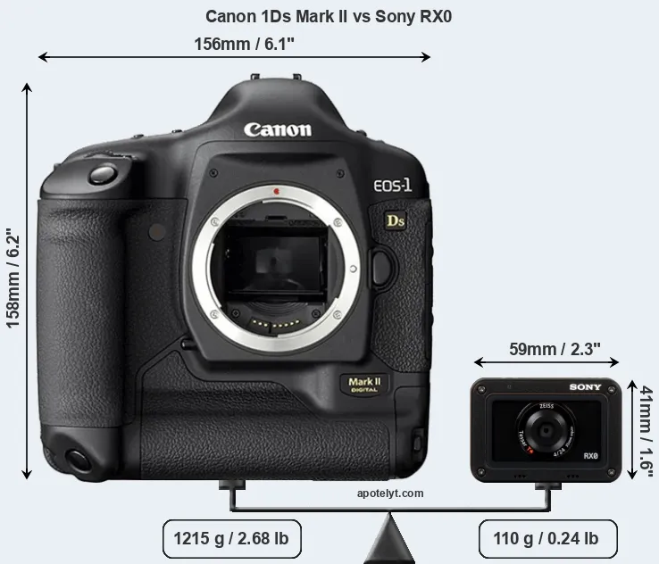 Size Canon 1Ds Mark II vs Sony RX0