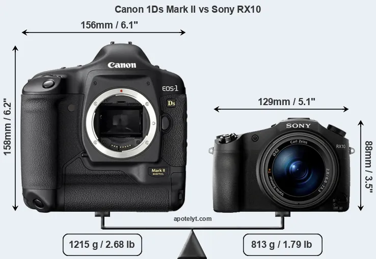 Size Canon 1Ds Mark II vs Sony RX10