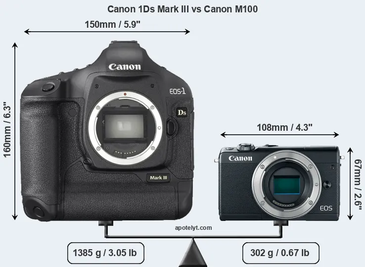 Size Canon 1Ds Mark III vs Canon M100