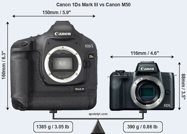 Size Canon 1Ds Mark III vs Canon M50