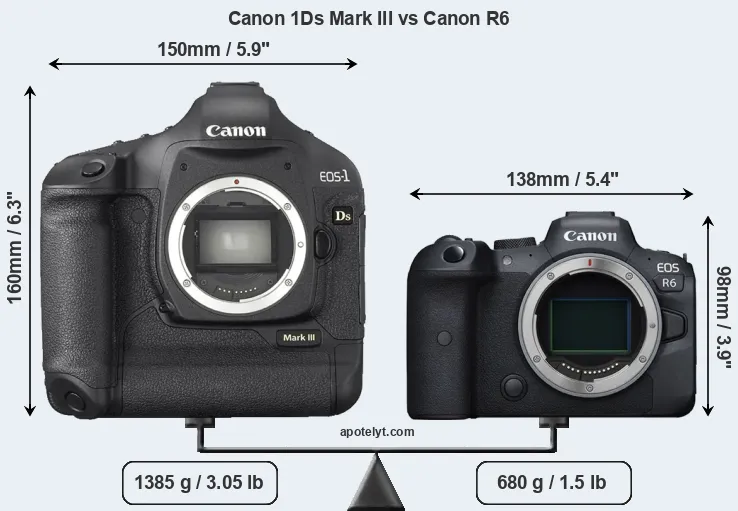 Size Canon 1Ds Mark III vs Canon R6