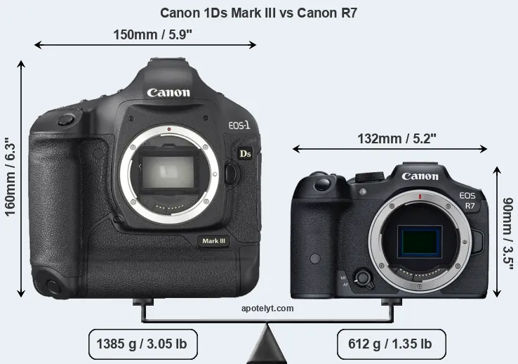 Size Canon 1Ds Mark III vs Canon R7