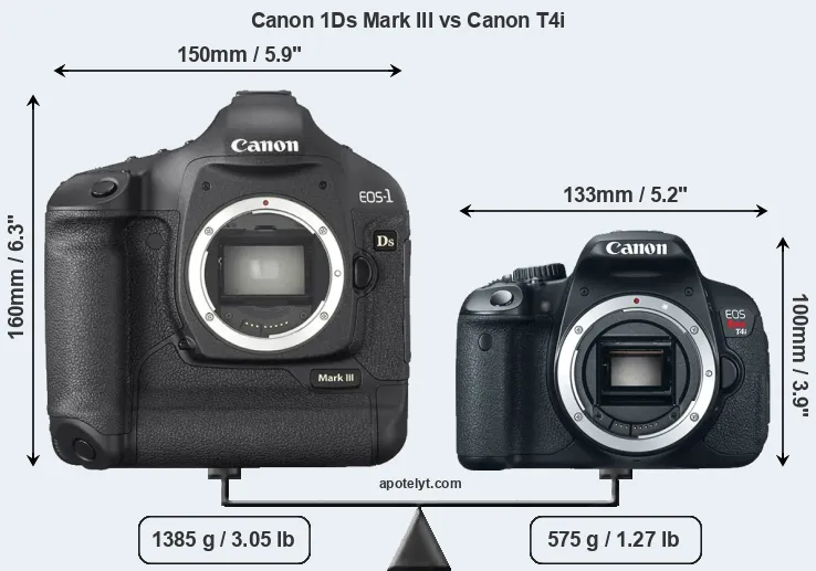 Size Canon 1Ds Mark III vs Canon T4i