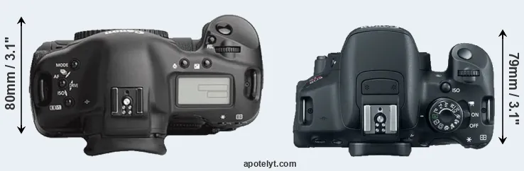 Compare 1Ds Mark III versus T5i top