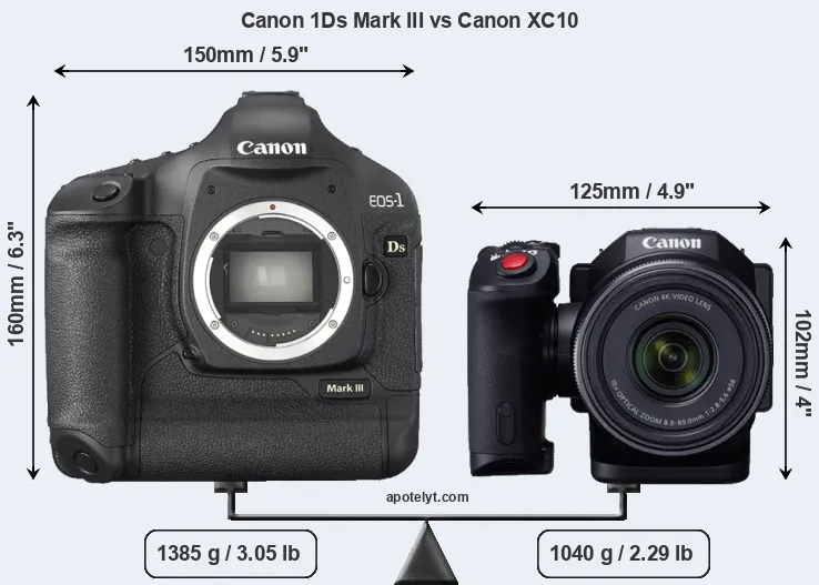 Size Canon 1Ds Mark III vs Canon XC10