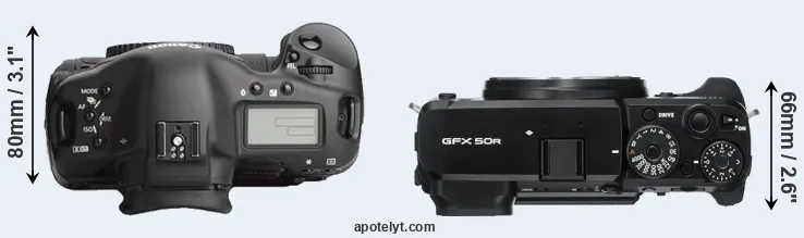 Compare 1Ds Mark III versus GFX 50R top