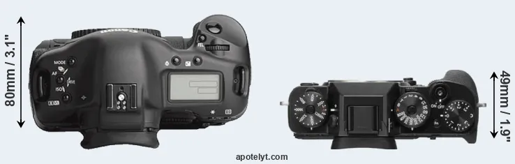 Compare 1Ds Mark III versus X-T2 top