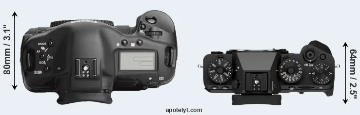 Compare 1Ds Mark III versus X-T5 top