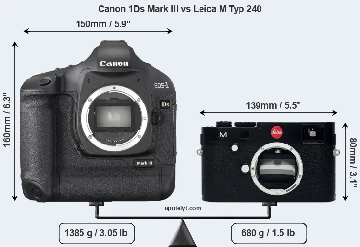 Size Canon 1Ds Mark III vs Leica M Typ 240