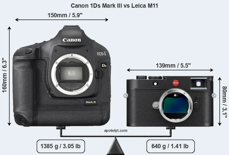 Size Canon 1Ds Mark III vs Leica M11
