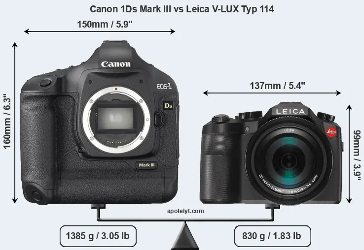 Size Canon 1Ds Mark III vs Leica V-LUX Typ 114