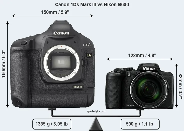 Size Canon 1Ds Mark III vs Nikon B600