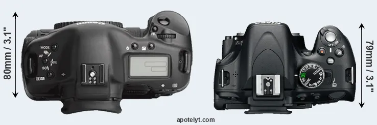 Compare 1Ds Mark III versus D5100 top