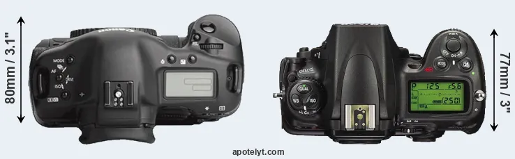Compare 1Ds Mark III versus D700 top