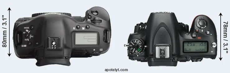 Compare 1Ds Mark III versus D750 top