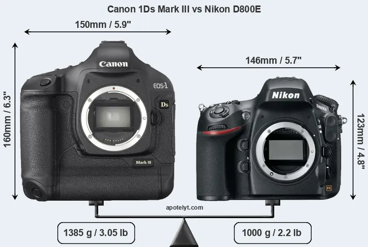 Size Canon 1Ds Mark III vs Nikon D800E