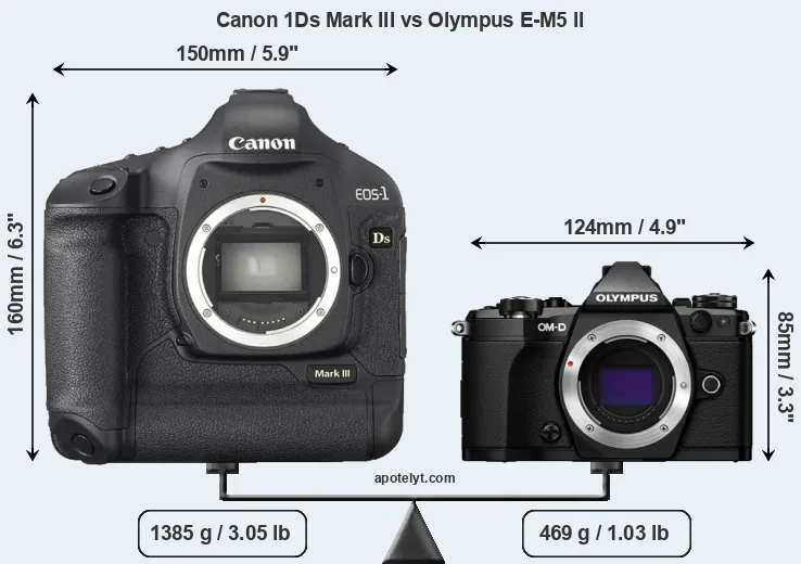 Size Canon 1Ds Mark III vs Olympus E-M5 II