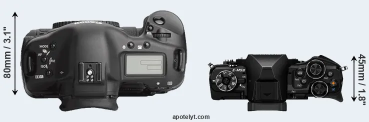 Compare 1Ds Mark III versus E-M5 II top