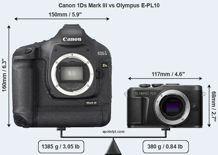Size Canon 1Ds Mark III vs Olympus E-PL10