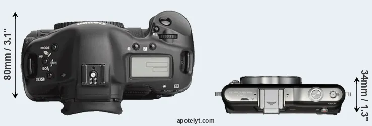 Compare 1Ds Mark III versus E-PM1 top