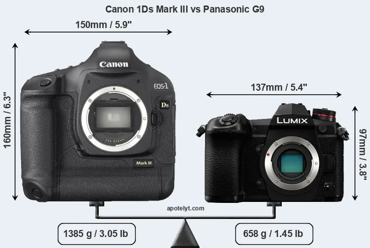 Size Canon 1Ds Mark III vs Panasonic G9