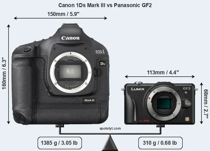 Size Canon 1Ds Mark III vs Panasonic GF2