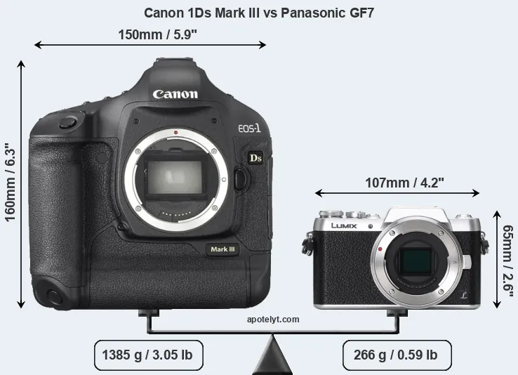 Size Canon 1Ds Mark III vs Panasonic GF7