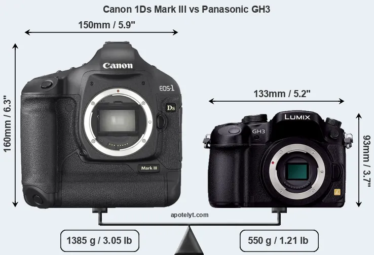 Size Canon 1Ds Mark III vs Panasonic GH3