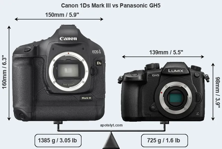Size Canon 1Ds Mark III vs Panasonic GH5