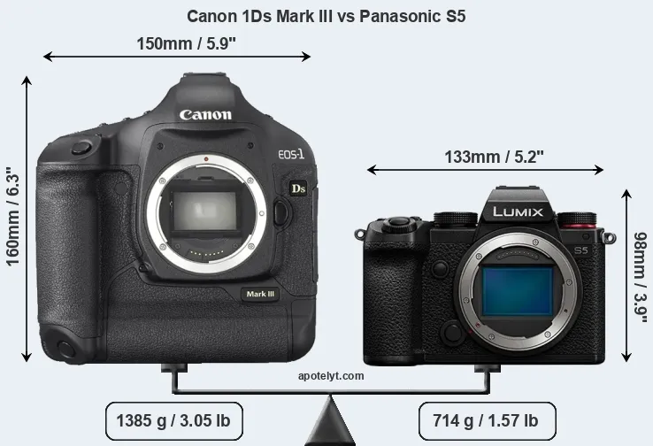 Size Canon 1Ds Mark III vs Panasonic S5