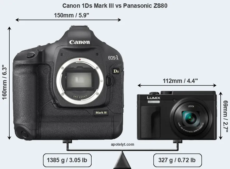 Size Canon 1Ds Mark III vs Panasonic ZS80