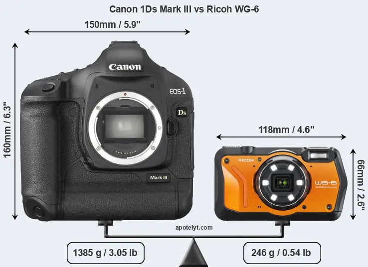 Size Canon 1Ds Mark III vs Ricoh WG-6