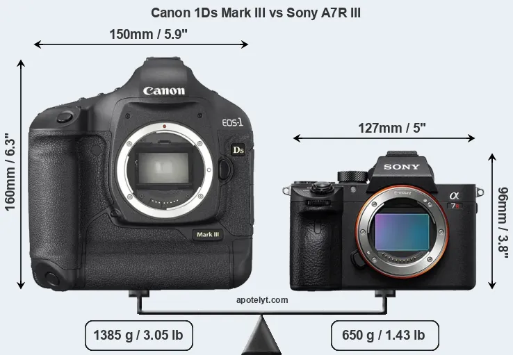 Size Canon 1Ds Mark III vs Sony A7R III