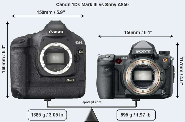 Size Canon 1Ds Mark III vs Sony A850