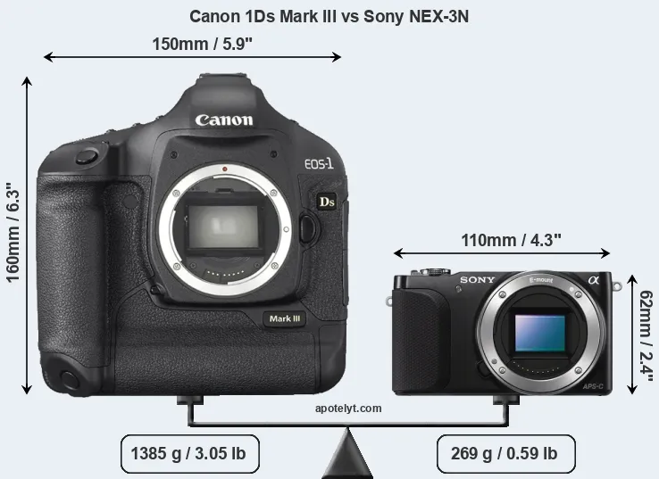 Size Canon 1Ds Mark III vs Sony NEX-3N